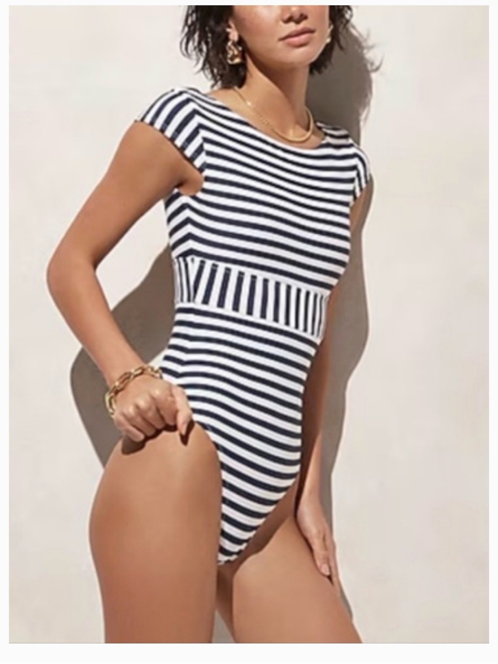 J. Crew Navy and White Striped One-Piece Swimsuit - Picture 1 of 7
